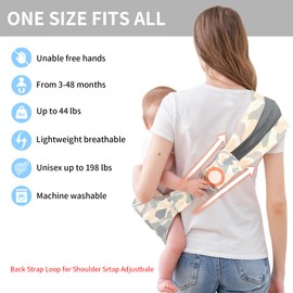 IULONEE Baby Sling Carrier, Child Compact Hipseat One-Shoulder Carrier Portable Lightweight Baby Carrier Sling Hip Newborn to Toddler for Infants Carrying up to 44 lbs All Seasons Strap (Camouflage)