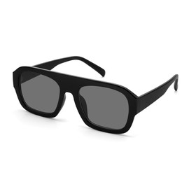 MJEBT Square Aviator Sunglasses for Women, Vintage Flat Top Designer Shades Stylish Frame Sun Glasses, B3 Black/Grey, Medium