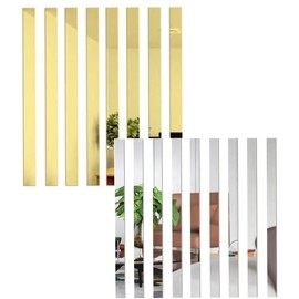20 Pcs Mirror Wall Stickers Striped Design Mirror Art Tile Decal DIY Self Adhesive Wall Line Border Decals Removable Acrylic Mirror Wall Stickers and Murals for Home Decor 5 * 20cm (Sliver&Gold）