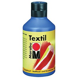 Marabu - Textile Fabric Paint, Water-Based Fabric Printing Ink - for Bright Fabrics - Washable up to 60°C - Soft Handle, Easy to Fix by Ironing or in the Oven, 250 ml, mid-blue