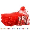 100pk Red Organza Gift Bags,9x12cm Small Organza Favor Bags,Wedding Jewelry