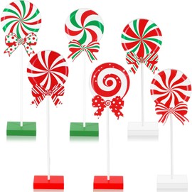 gisgfim 6Pcs Christmas Table Decorations Wood Candy Set Red Green White Wooden Sign Centerpiece Xmas Candy Tabletop Decor Gifts Christmas Tiered Tray Decor for Winter Holiday Party Home Tables