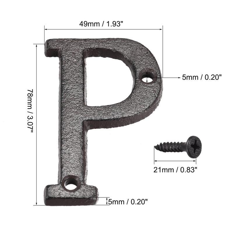 sourcing map House Letter, 3 Inch Cast Iron Letter P