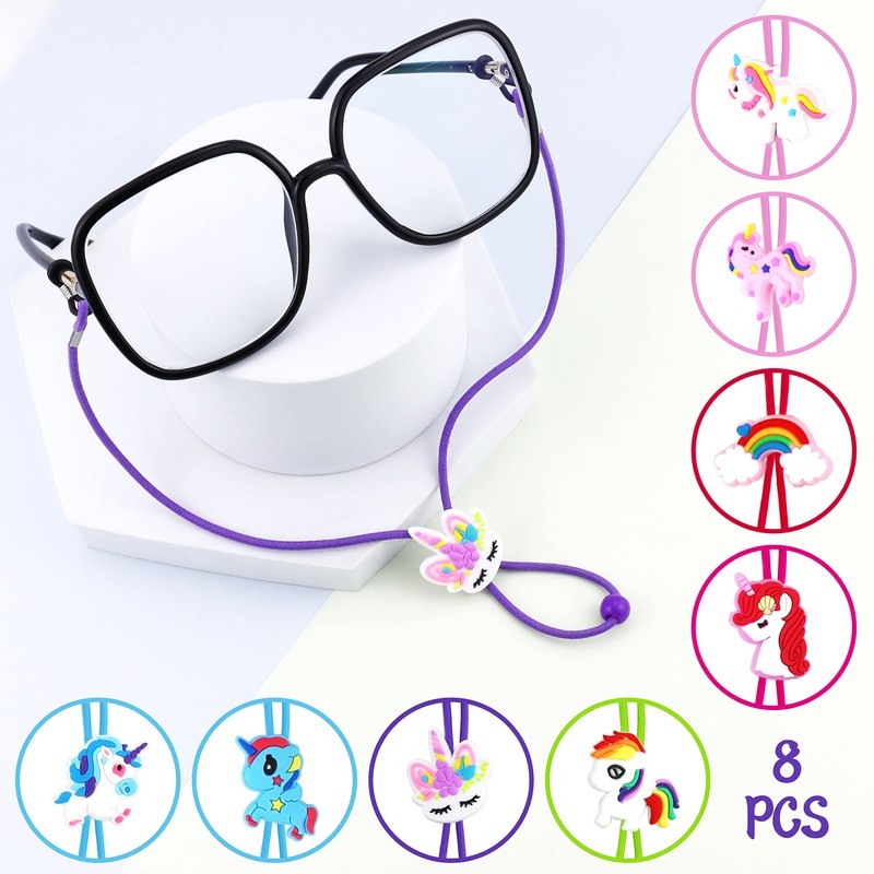 YETOOME 8 PCS Kids Glasses Strap Unicorn Rainbow Anti-slip Eyeglass