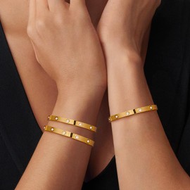 Gold Bangle Bracelets for Women Gold Cubic Zirconia Thin Waterdrop 14K Gold Bangle Statement Titanium Steel Cuff Bracelets Jewelry for Women