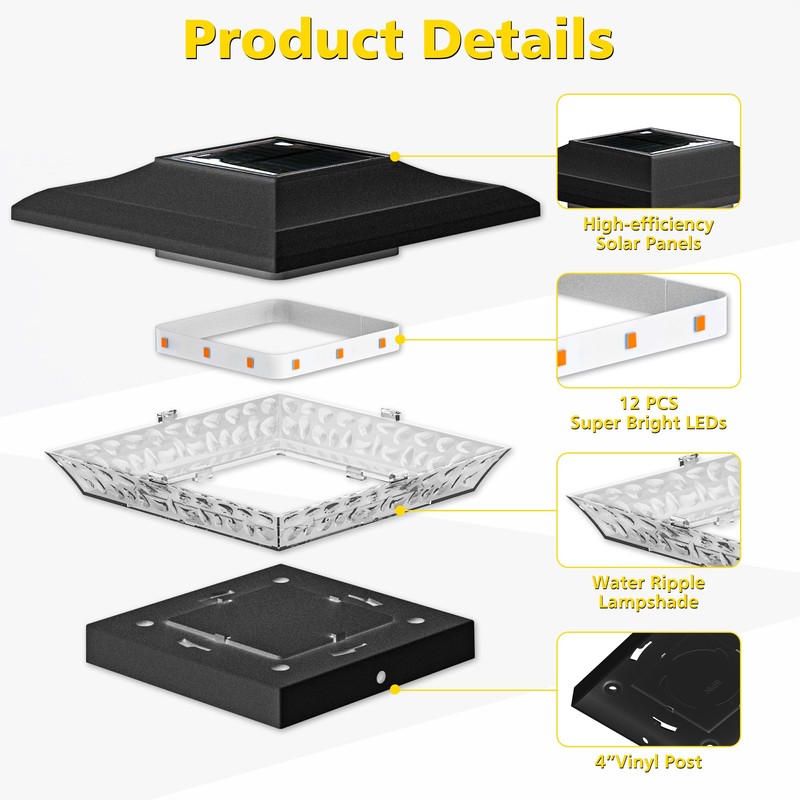 T-SUN 4x4 Solar Post Cap Lights Outdoor 12 Pack, Warm