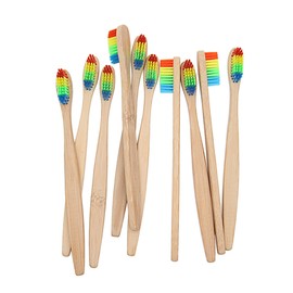 4/6/10PCS Rainbow Colored Double Core Bristles Eco Friendly Bamboo Toothbrush