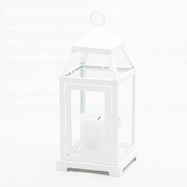 Richland White Contemporary Metal Lantern with Clear Glasses Small Set of 6