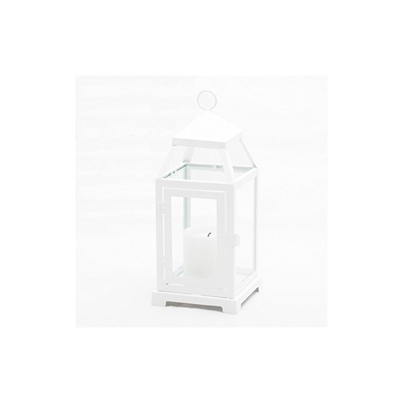 Richland White Contemporary Metal Lantern with Clear Glasses Small Set