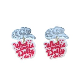 Pink Western Acrylic Earrings What Would Dolly Do Earrings Cowgirl hat pendant earrings Fashion Cowgirl Accessories Gifts