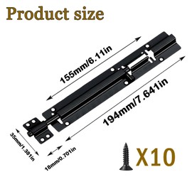 Ldzzuo 4 Pack Slide Bolt Latch, Barrel Bolt Latch Black Stainless Steel Thickened Door Latch Lock with Mounting Screws for Home Yard Pet Door (8 inch)