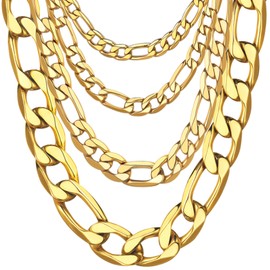 Figaro Link Chain Men Boys 18K Yellow Gold Chain Necklace 9mm 22 inches