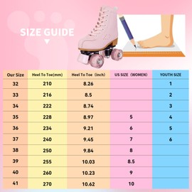 YYW Roller Skates for Girls and Women, Fantastic Pink Purple PU Leather Light Up Kids Youth Roller Skates, Indoor Outdoor Roller Skates Girls Ages 8-12 (35-US Women 5/ Youth 4,Pink)