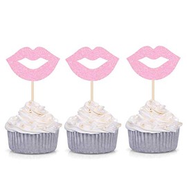 Decoración para cupcakes de labios rosa para despedida de soltera, 24 unidades