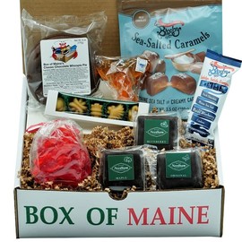 Box of Maine Candy Sweet Tooth Box - Moose Lollipop, Lobster Gummies, Maple Candy, Original Maine Needhams, Bixby Blueberry Bar, Bixby Chocolate Caramels, Chocolate Whoopie Pie