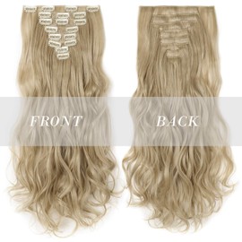 Clip in Hair Extensions 8Pcs Curly Wavy Clip on Synthetic Hair Extension Hairpieces for Women [17inch-140g; Blond & Bleach Blond]
