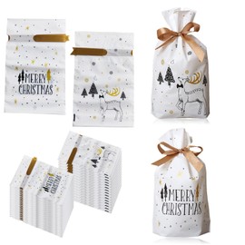 50 pieces Christmas gift bags, gift bags, candy bags, Christmas candy bags, gift bags Christmas with ribbon and drawstring, Xmas party candy pack.