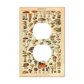 Vintage Mushroom 1 Gang Single Electrical Outlet Covers Duplex Receptacle Device Plug Socket Wall Plate Decorative Fungus Wall Art Electrical Faceplate Switchplates Rustic Mushroom Country Room Decor