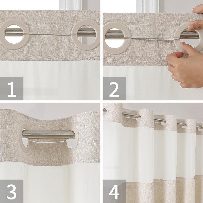 eachope Stall No Hooks Needed Linen Textured Shower Curtain with