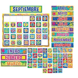 Eureka Color My World Spanish Calendar Bulletin Board and Classroom Decorations, 82pc, 17'' W x 24'' L, Eureka PMG Color My World Spanish Calendar Bulletin Board Sets