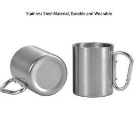Double Walled Carabiner Camping Mug 300ml Stainless Steel Camping Cup Outdoor Mug Metal Cup with Screwed Carabiner Handle for Travel Hiking Trekking (Silver)