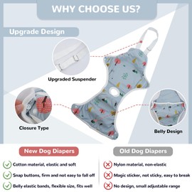 QBLEEV Dog Diapers Female Washable Sanitary Pantie with Adjustable Suspender, Reusable Doggie Period Panties, Pet Underwear Diaper Jumpsuits for Male Dogs in Heat, Puppy Diapers for French Bulldog M