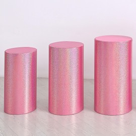 sourcing map Set of 3 Pink Cylinder Spandex Stand Covers, Plinth Stand Cover for Laser Reflective Fabric with Elasticity, Only Contains Cylinder Covers (Laser Glitters - Small)