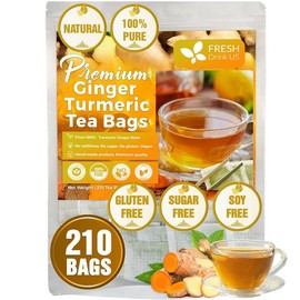 Premium 210 Turmeric Ginger Tea Bags – 100% Natural Ingredients, Eco-Conscious, Caffeine-Free, Vegan & Gluten-Free Herbal Tea