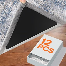 Hibate 12 PCS Rug Tape, Non Slip Carpet Tape for Area Rugs Double Sided Rug Grippers Stickers for Hardwood Floors and Tiles