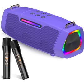 Karaoke Machine with Two Wireless Microphones - Portable 60W Powerful Bluetooth Speaker, Long Battery Life for Outdoor & Family Party, PA System for Fashion Women, Girls, Teenagers - Purple