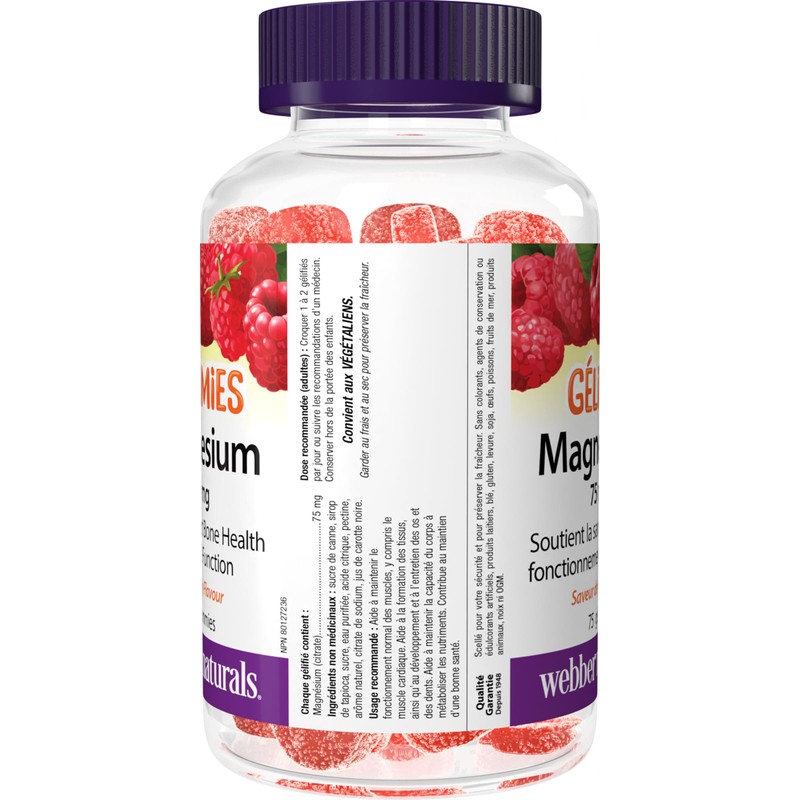Webber Naturals Magnesium Gummy 75 mg, 75 Raspberry Flavoured Gummies,