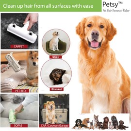 Pet Hair Remover Roller Helps EASILY remove Cat Dog Hair from Carpet, Sofa, Furniture, Bedding, Stairs, Cat Hair Remover, Dog Hair Remover REUSABLE, Roll-Collect-Dispose system ALL IN ONE