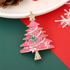 Pink Christmas Tree Rhinestone Brooch, Vintage Colored Christmas Tree Brooch Hat Pin Rhinestone Christmas Enamel Pin Sparkling Christmas Jewelry Pins for Women Girl, Metal, cubic zirconia