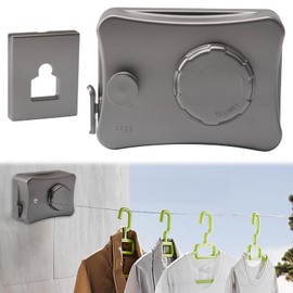 Domigard Retractable Washing Line 5.1 m Retractable Washing Line, Adjustable Tension Knob for Additional Support, Extendable Washing Line for Balcony, Bathroom, Laundry Room, Bedroom (Grey)