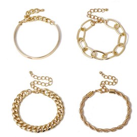 Reccisokz 4-Teiliges Edelstahlarmband,Schmuck Set,Damen-Stahlarmband,Damen-Kettenarmband,Goldenes Verstellbares Netzarmband