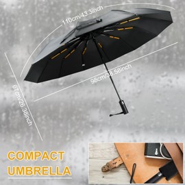 MSIHEY Windproof Umbrella with 12 Ribs, Strong Compact Automatic Travel Umbrella, Foldable Lightweight Umbrella for Men and Women, 02#black