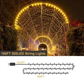 CHMEFLY Fairy String Lights, 180ft 500 LED Plug in Lights with 8 Modes and Memory Function, Waterproof Decoration Twinkle Lights for Bedroom, Wedding, Party, Christmas, Indoor and Outdoor (Warm White)