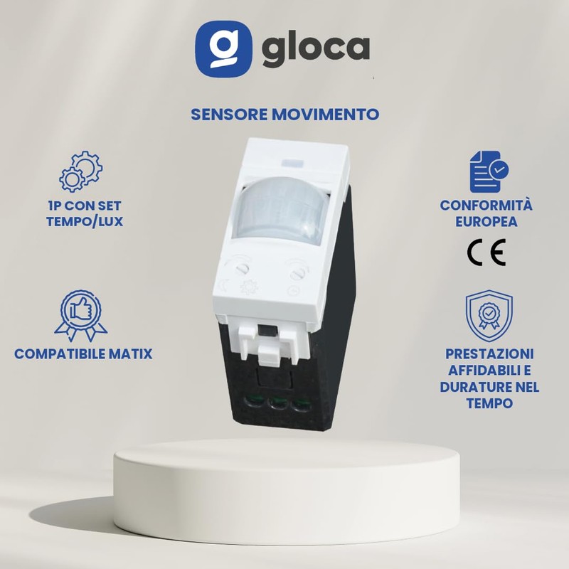 gloca Sensore Movimento 1P Con Set TEMPO/LUX Compatibile Matix