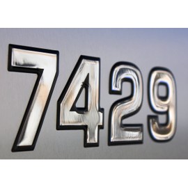 Boat & Jetski Registration Numbers - Domed/Raised Decal (16 pcs) Chrome Center/Black Outline (Wake Series Font Style)