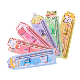MANXIYECHEN 6 Set Student Stationery Set Executive College Set Pencils with Eraser and Pencil Sharpener for Kids