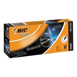 BIC, Bolígrafo de Punto Ultra Fino, Pluma Clásica, Cristal Precisión y Suavidad, Tinta Color Negro, 12 piezas