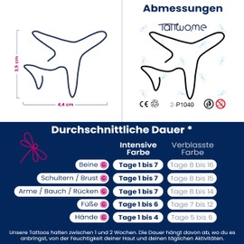 Tattwo.me – Temporäre Tattoos für Erwachsene und Kinder, hält 2 Wochen, wasserfest – Flugzeug im Einlinienstil – Pflanzliche Tinte – EU-Kosmetik-Zertifikat – (P1040)
