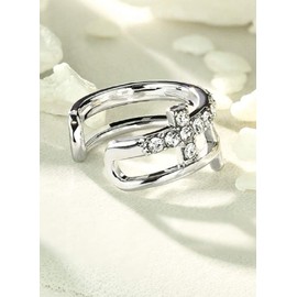 eeddoo® clip-on ear cuffs made of stainless steel with enclosed zirconia crystals, Stainless Steel