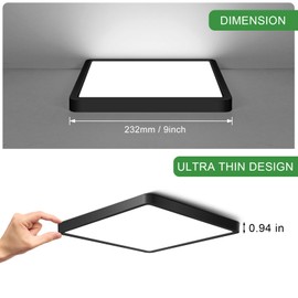 9Inch 18W Square LED Ceiling Light Fixtures Flush Mount, 5000K Daylight White LED Ceiling Lamp, Surface Mount Modern Ceiling Lights, Black Slim Flat Panel Lighting for Bedroom, Kitchen, Bathroom Etc