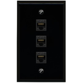 RiteAV - 3 Port Cat6 Ethernet Female-Female Wall Plate - Flat [Black/Black]