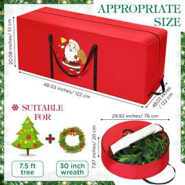 Ribbonlic 2 Pack Christmas Tree Storage Bag Set for 7.5 ft Artificial Trees up and 30 Inch Wreath Durable Waterproof with Wide Opening Reinforced Handles for Holiday Garland Bag(Santa)