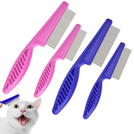 CAPHONT Flea Comb for Cats with Handle, 4 Pcs Flea Brush Tear Stain Comb Grooming Face and Matted Hair Paws Pet Lice Comb for Small, Medium & Large Cat Dog Kitten Rabbit