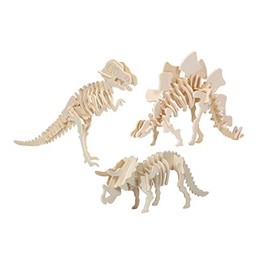Dinosaur Skeleton Model Toy Wooden Building Kit Tyrannosaurus Stegosaurus Triceratops Set of 3