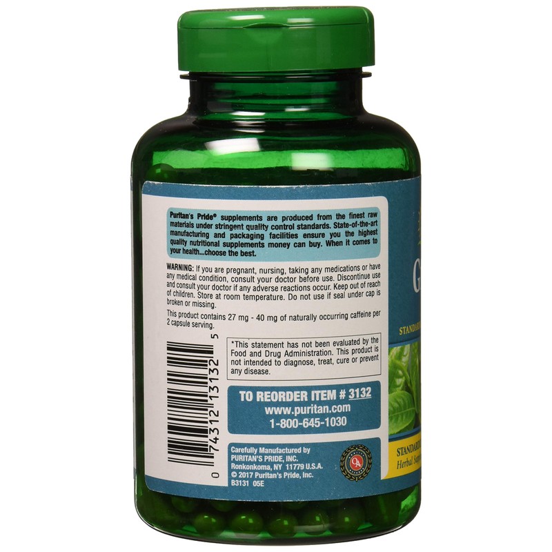 Puritan's Pride Green Tea Standardized Extract 315mg, Dietary Herbal Supplement