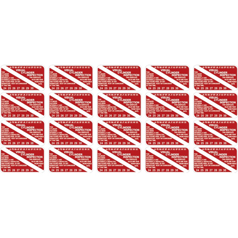 (20 Pack) Visual Inspection Sticker Scuba Tank Diver Years 2024-2030
